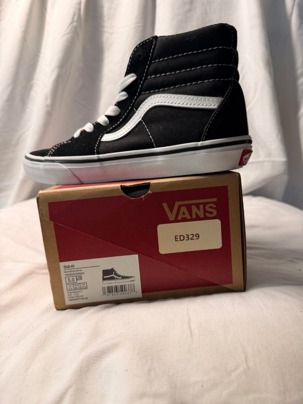 New Vans Sk8-Hi Black White High Tops | Youth 5 | Box